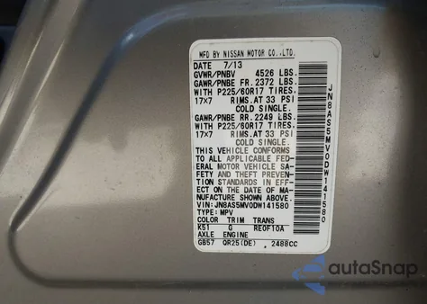 2013 Nissan Rogue Sv z USA, uszkodzony, nr VIN JN8AS5MV0DW141580